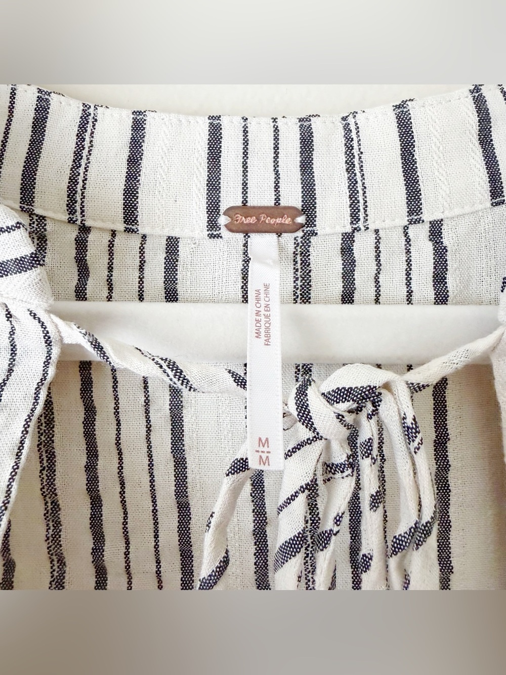 Free People | Rhythm of the Night Tunic Top Bishop Sleeves Cream Gray Medium - Picture 8 of 9